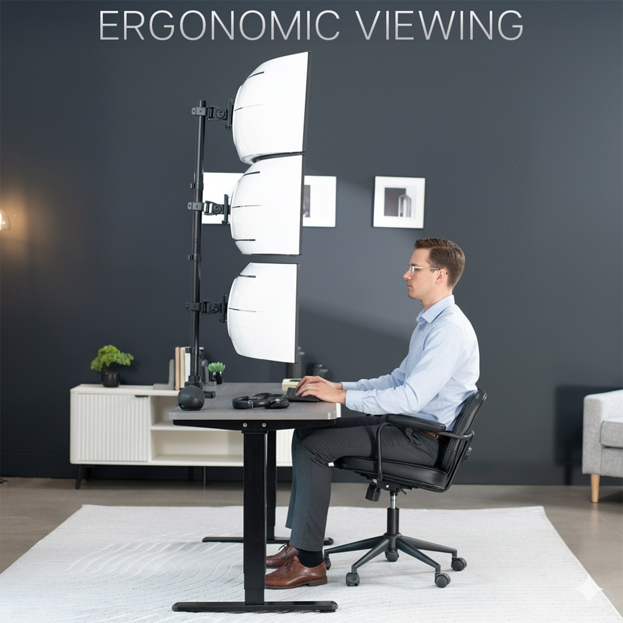 Triple Ultrawide Vertical Monitor Extra Tall Desk Mount - Up to 49" Screens