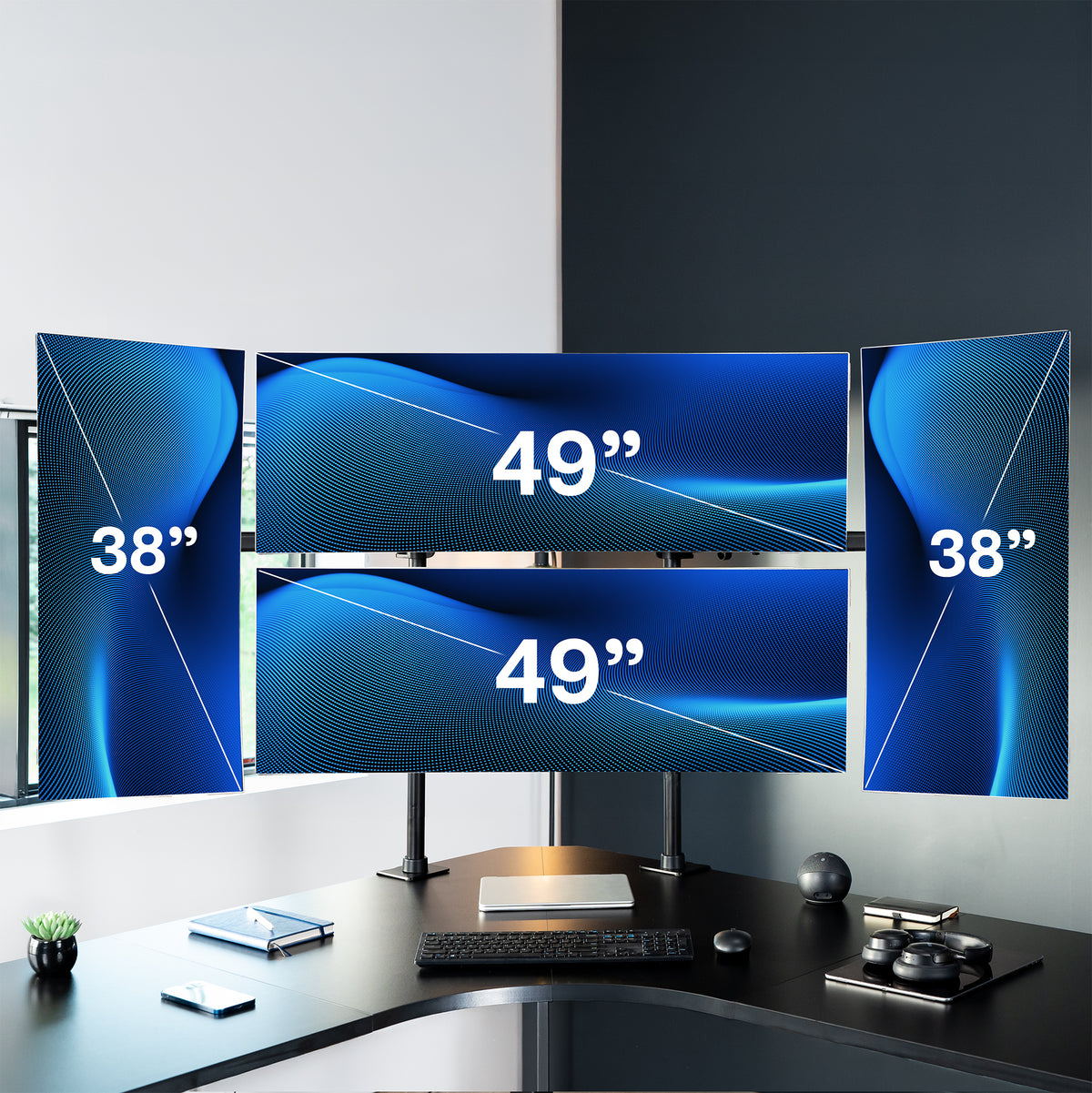 Quad Monitor Mount w/ 2 Centered Ultrawides - Up to 49” Screens