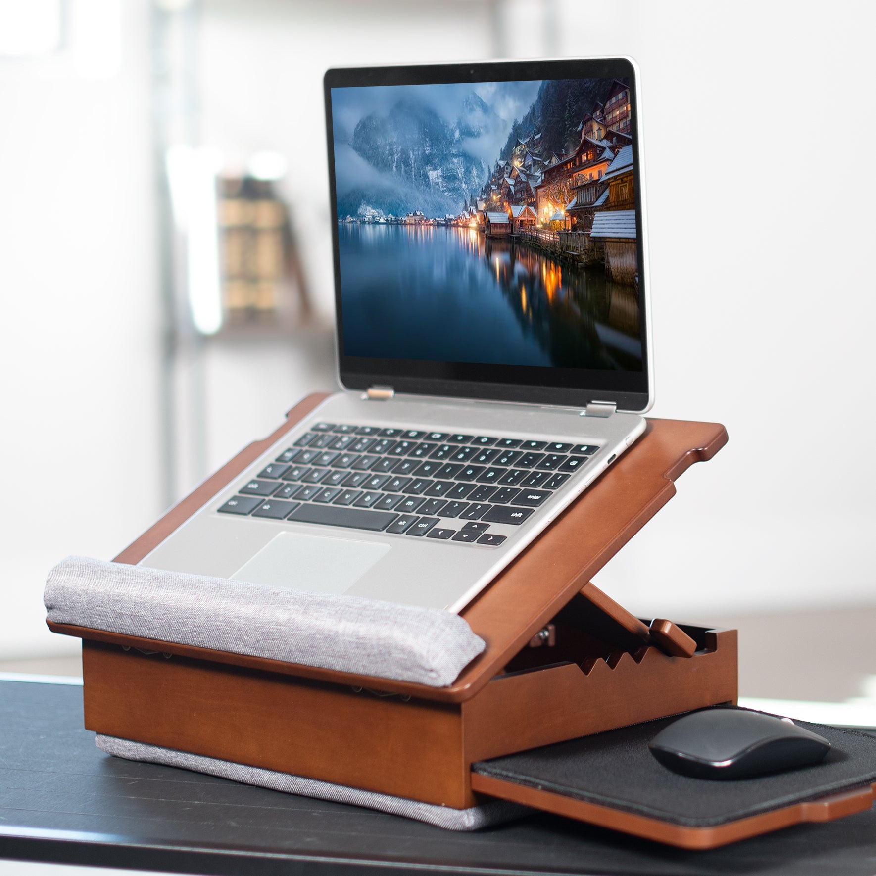 Wooden Lap Desk with Storage and Mouse Pad
