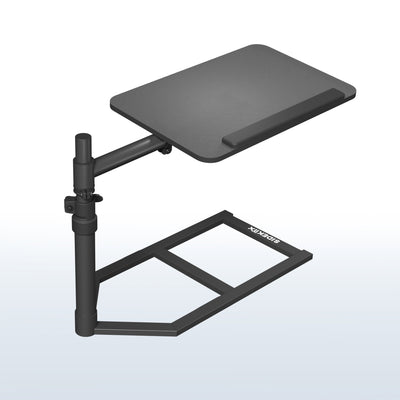 Height adjustable swiveling under mattress overbed desk tray. Rotation and tilt allow for convenient, versatile use.