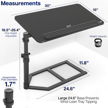30" x 15" Overbed Table with Under Mattress Support, Adjustable Tray