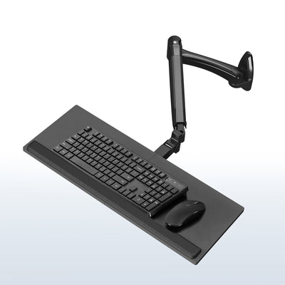 Sturdy steel pneumatic height adjustable keyboard tray wall mount.
