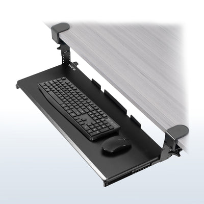 Under desk sliding ergonomic keyboard tray with room for a mouse.