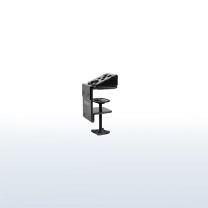 Space-saving desk clamp to mount Samsung monitor while maintaining height adjustment and articulation capabilities.