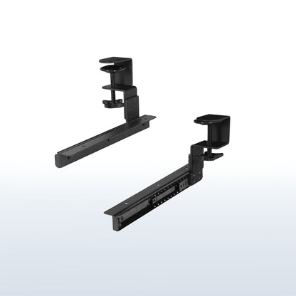 Sturdy height adjustable clamp and rail set for custom wood tray.