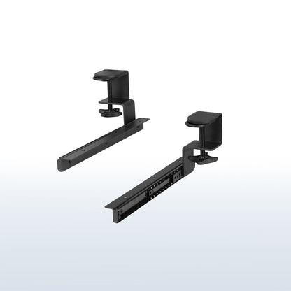 Under-desk sliding pull out keyboard tray clamp and rail set (2 pack).