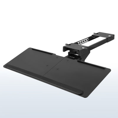 Black adjustable keyboard tray on a white background