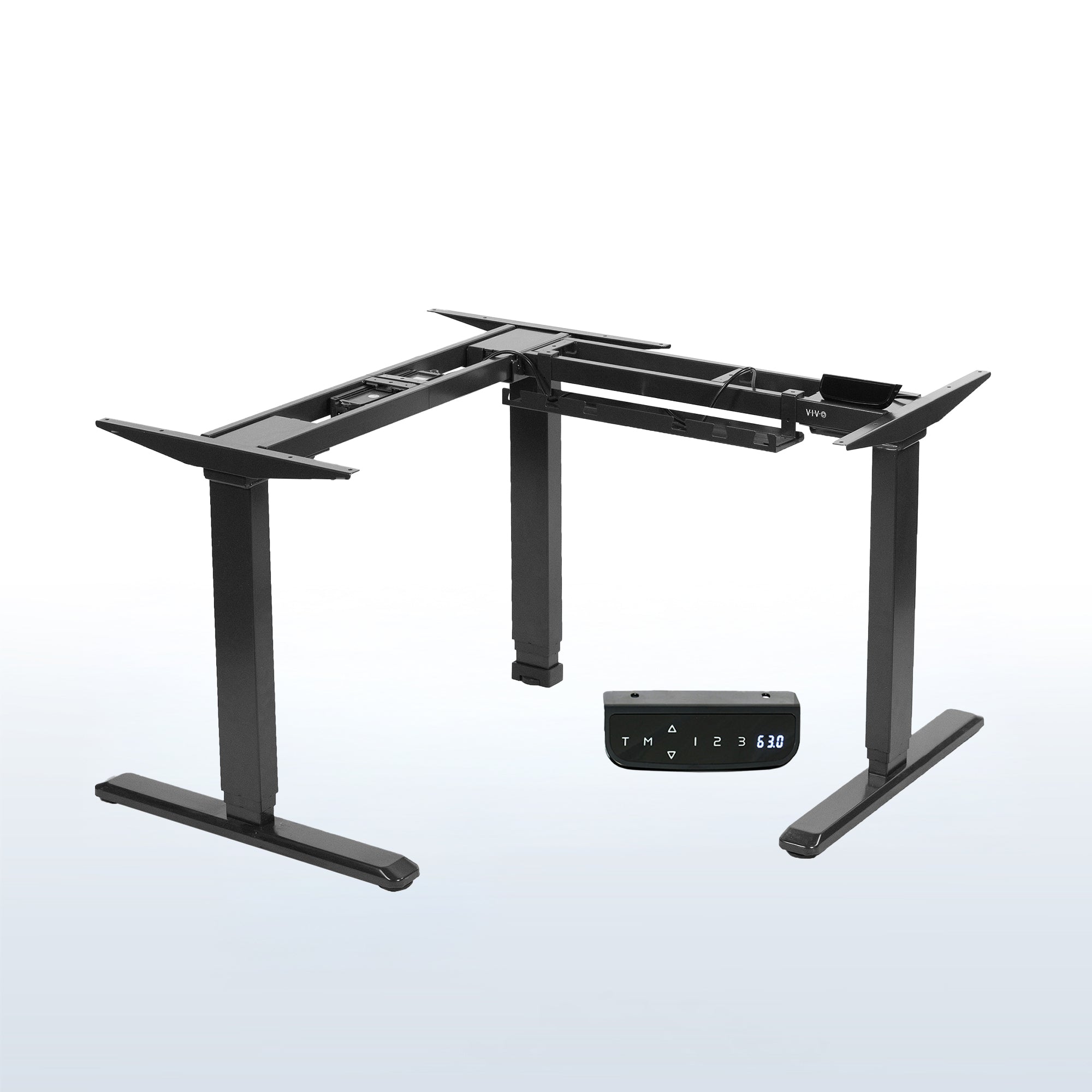 Large L-shaped desk in a modern minimalist room.