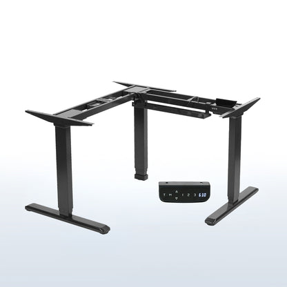 Large L-shaped desk in a modern minimalist room.