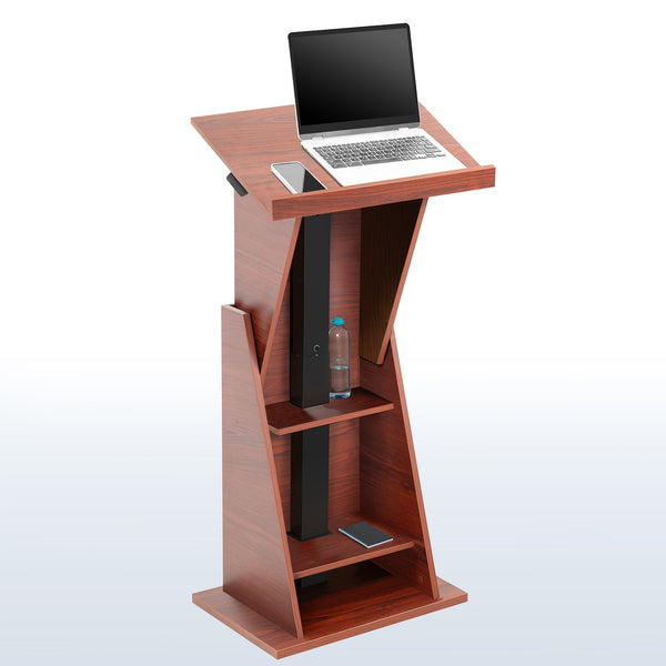 Dark Walnut Height Adjustable Podium – VIVO - desk solutions