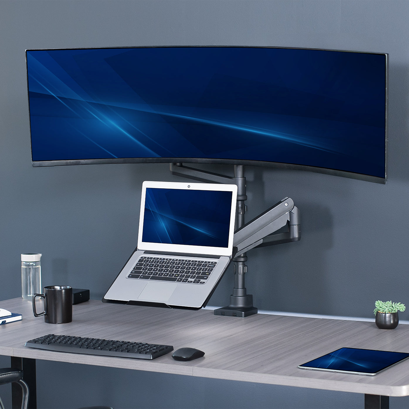 Pneumatic Arm Ultrawide Monitor and Laptop Extra Tall Desk Mount 