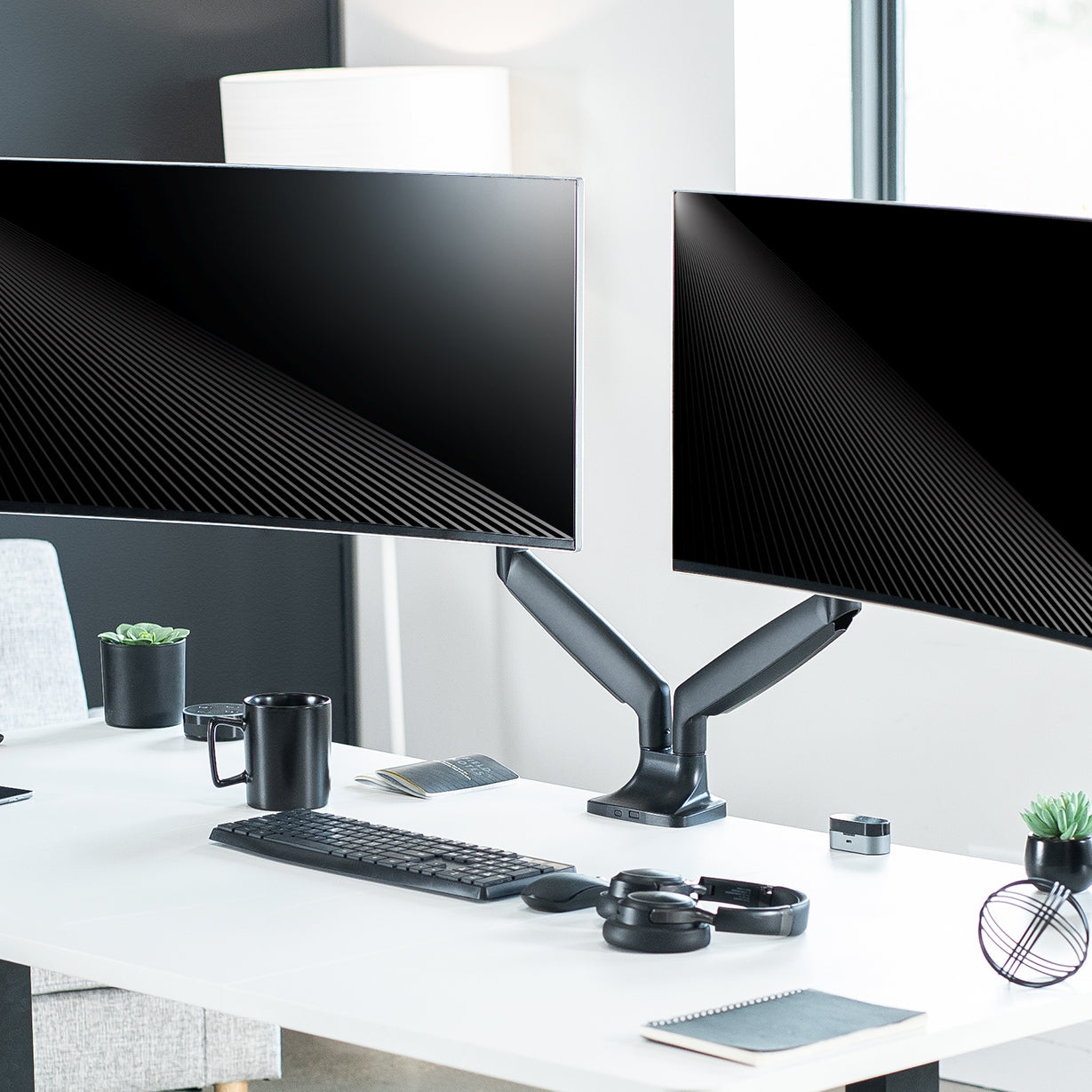 Pneumatic Arm Dual Ultrawide Monitor Desk Mount - Up to 40