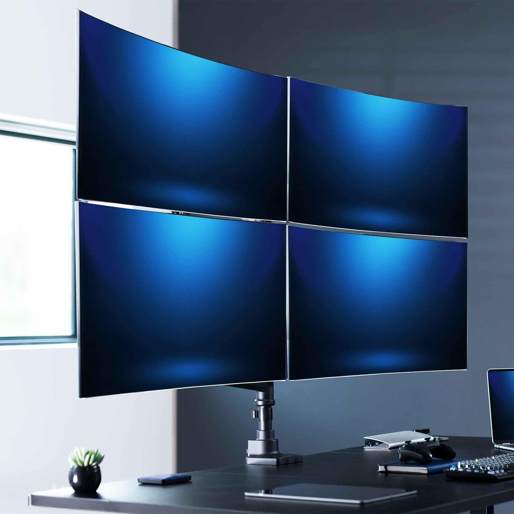 VIVO Pneumatic Arm Quad Monitor Desk Mount