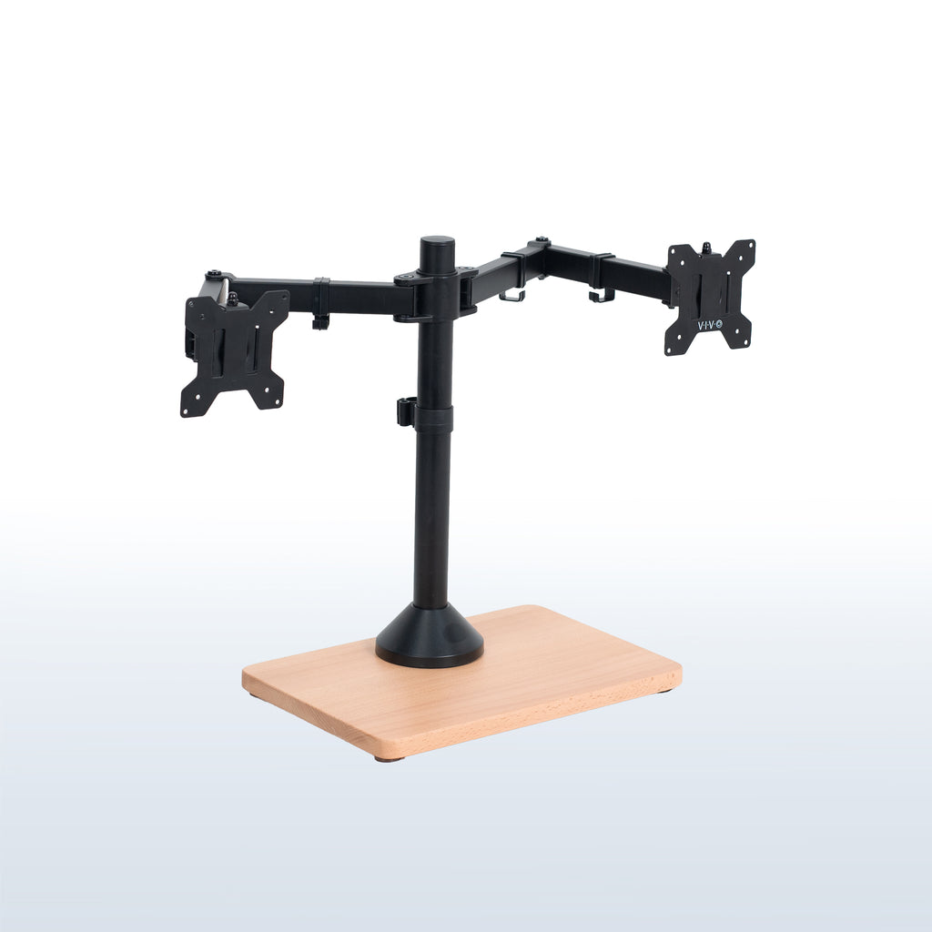 dual monitor arm crossbar reinforcement steel wooden base design
