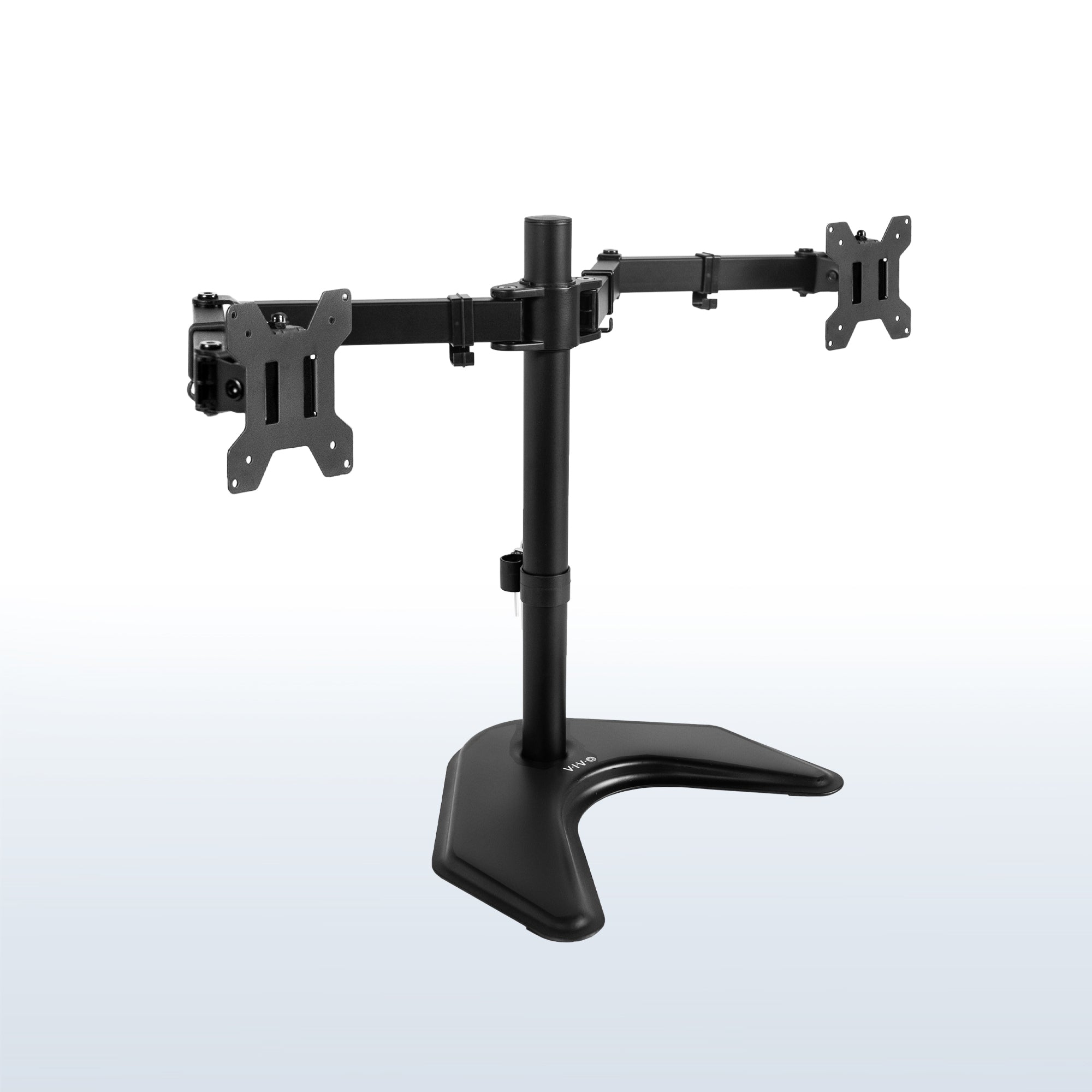 Enjoy ergonomic viewing angles with our freestanding dual monitor stand. 