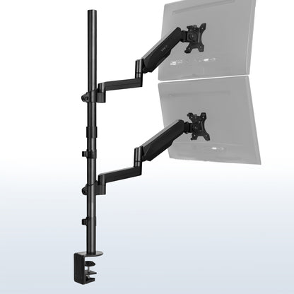 Sturdy pneumatic arm dual monitor extra tall desk mount.