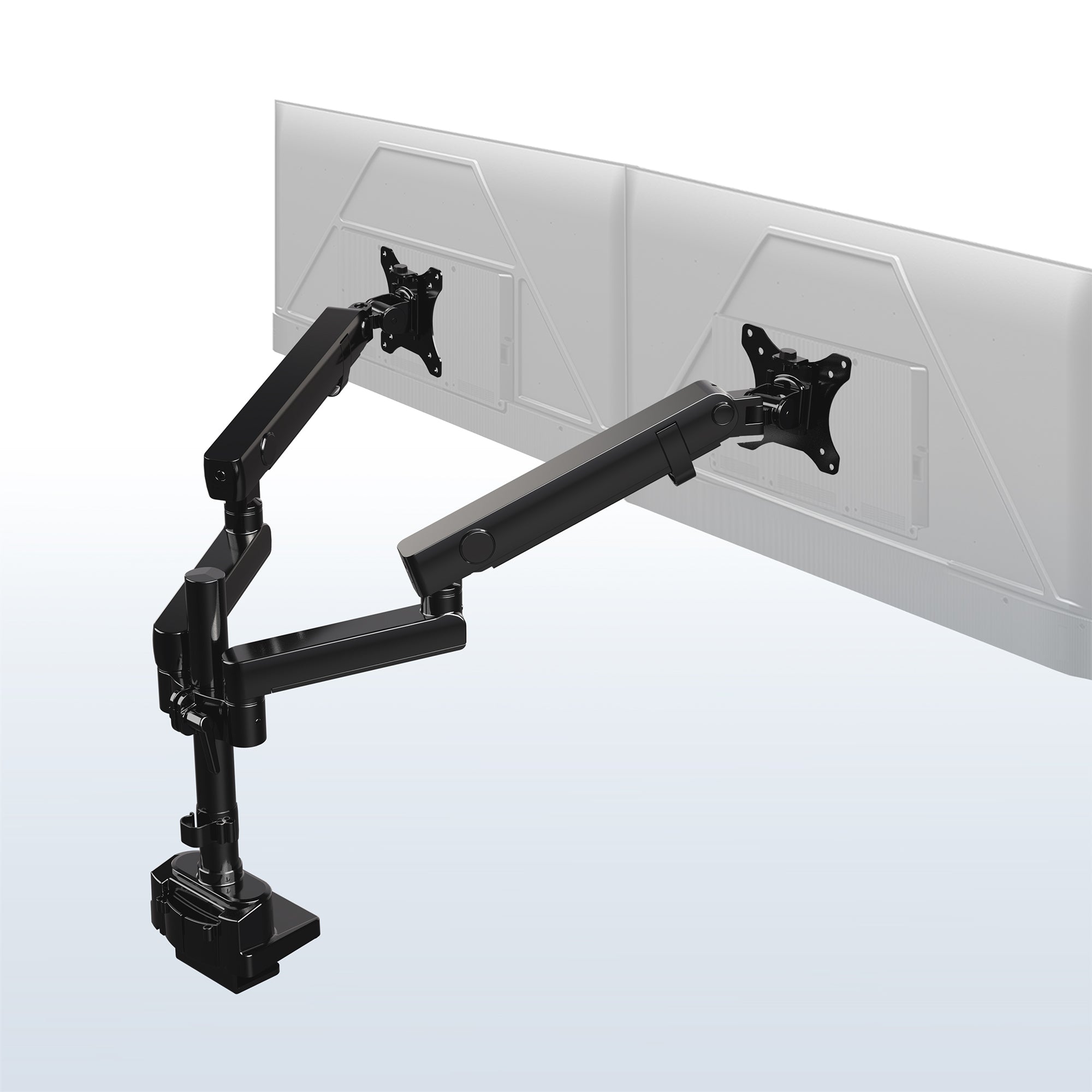 Dual Monitor Arms: Provides excellent support for two monitor screens with a built-in elbow spring gauge for seamless adjustment