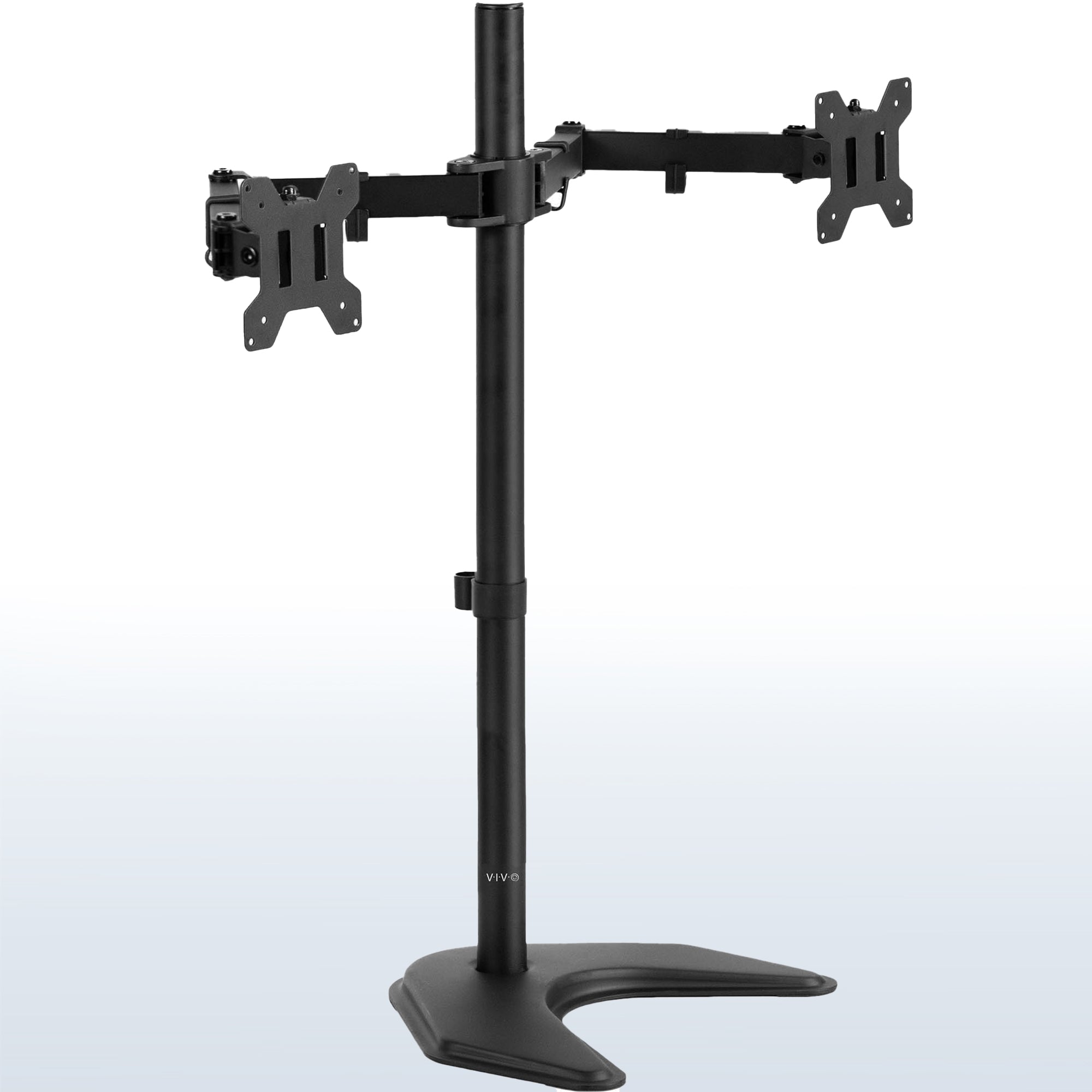 Extra tall sturdy adjustable dual monitor ergonomic desk stand for office workstation.