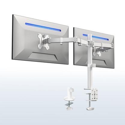 White dual monitor desk mount