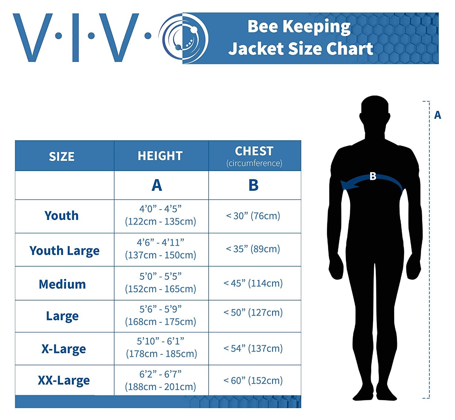 beekeeping Jacket size chart