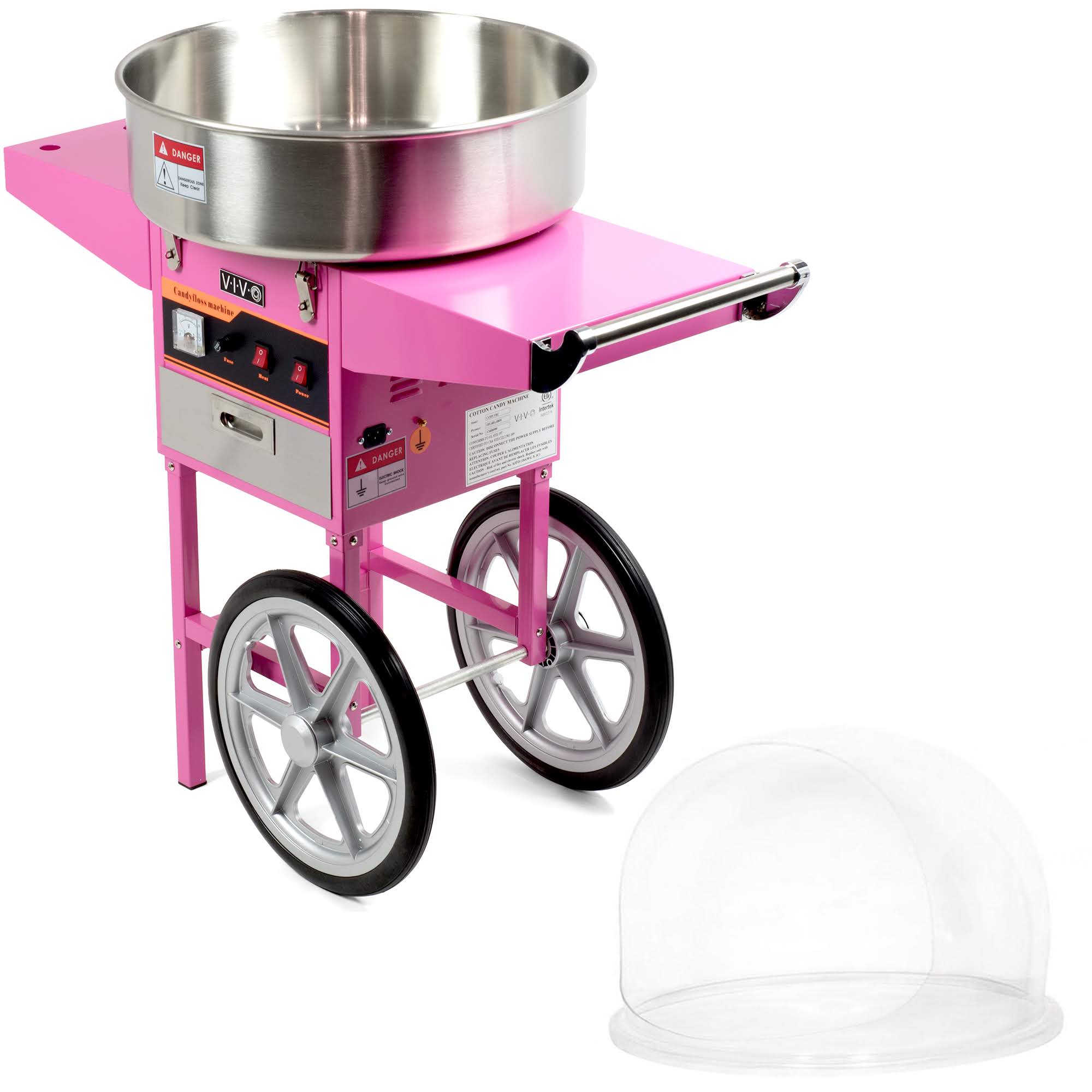 Pink Electric Commercial Cotton Candy Machine with Cart and Bubble Shield