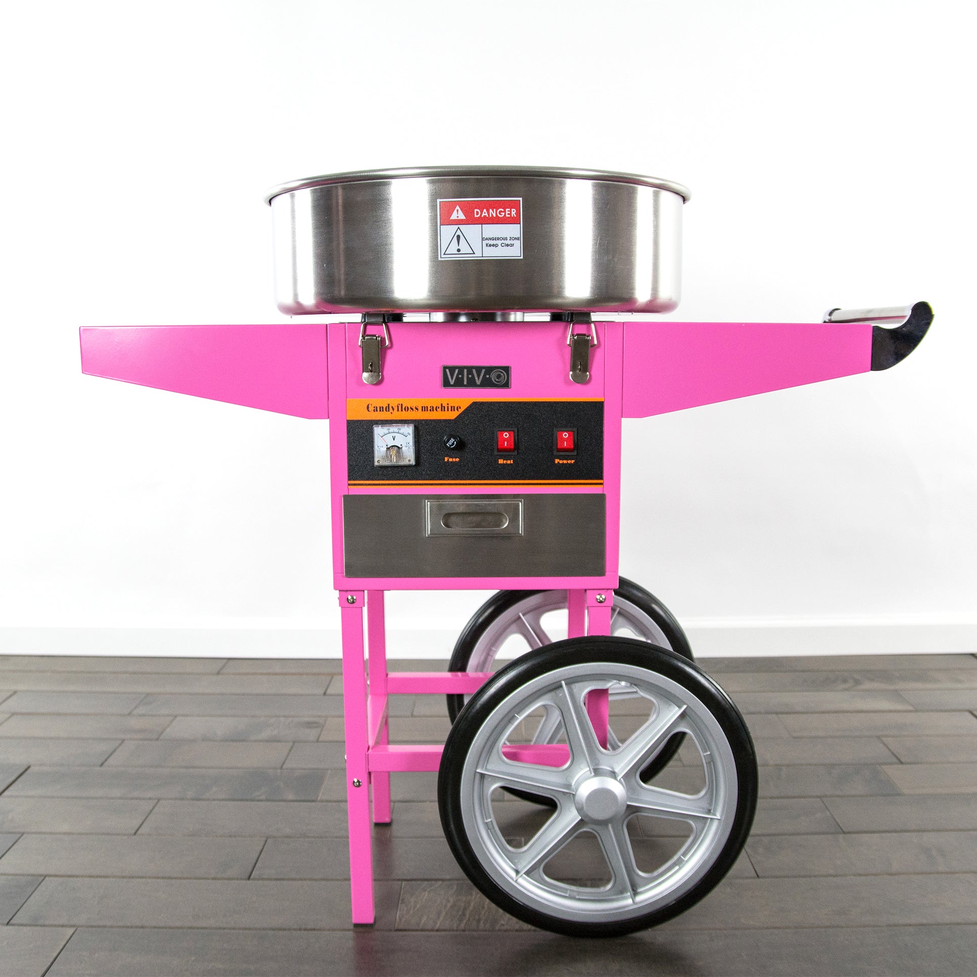 Pink Electric Commercial Cotton Candy Machine with Cart and Bubble Shield