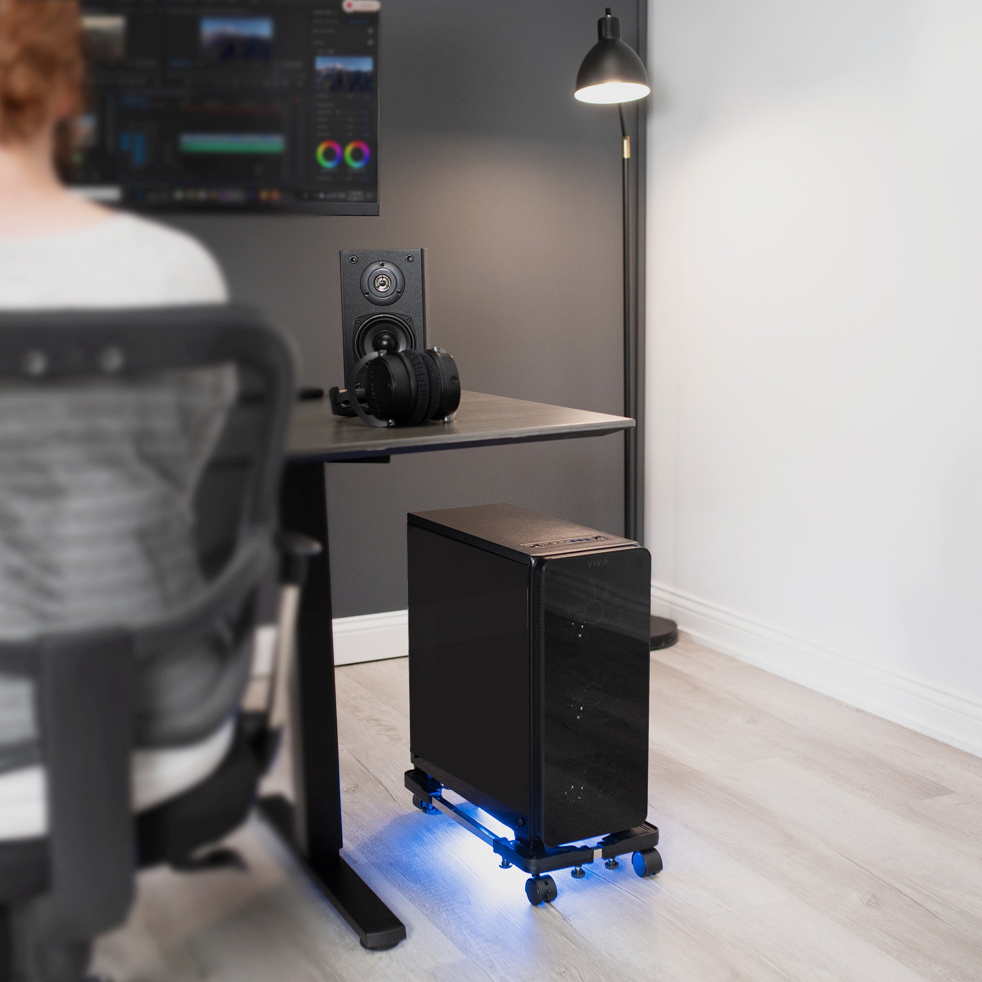 This PC cart / CPU trolley raises your PC off of the ground and makes it easily mobile.