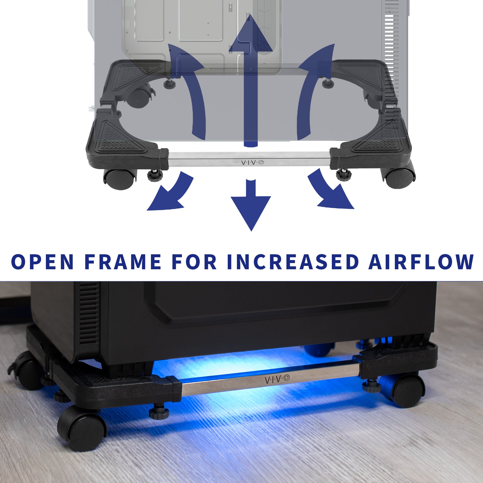 This PC cart / CPU trolley raises your PC off of the ground and makes it easily mobile.