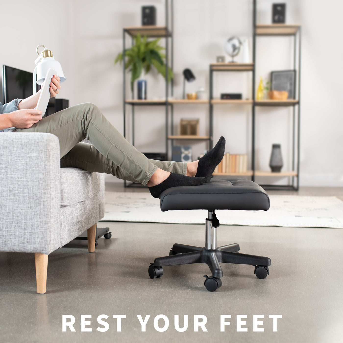 VIVO Black Ergonomic Height Adjustable Standing Foot Rest Relief