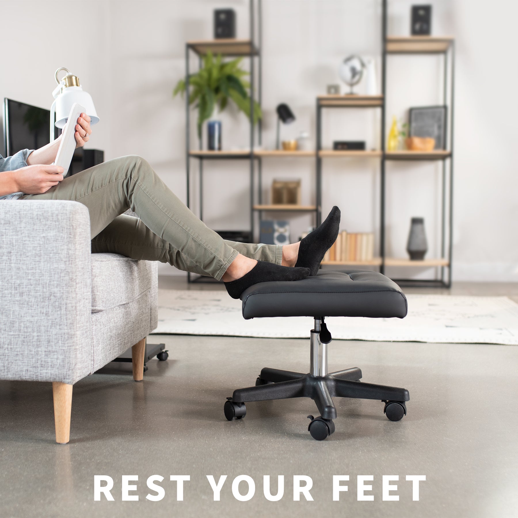 Black 2-in-1 Footrest & Ergonomic Desk Stool – VIVO - desk solutions,  screen mounting, and more