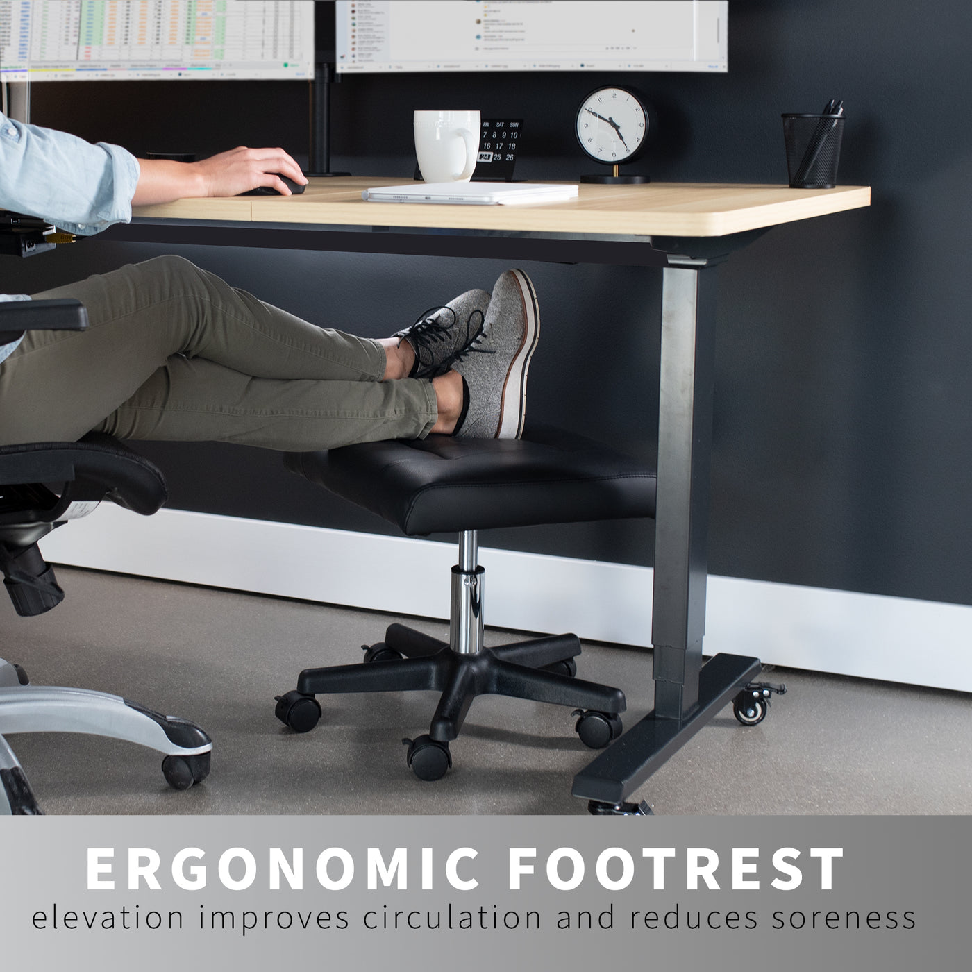 Black 2-in-1 Footrest & Ergonomic Desk Stool – VIVO - desk solutions ...
