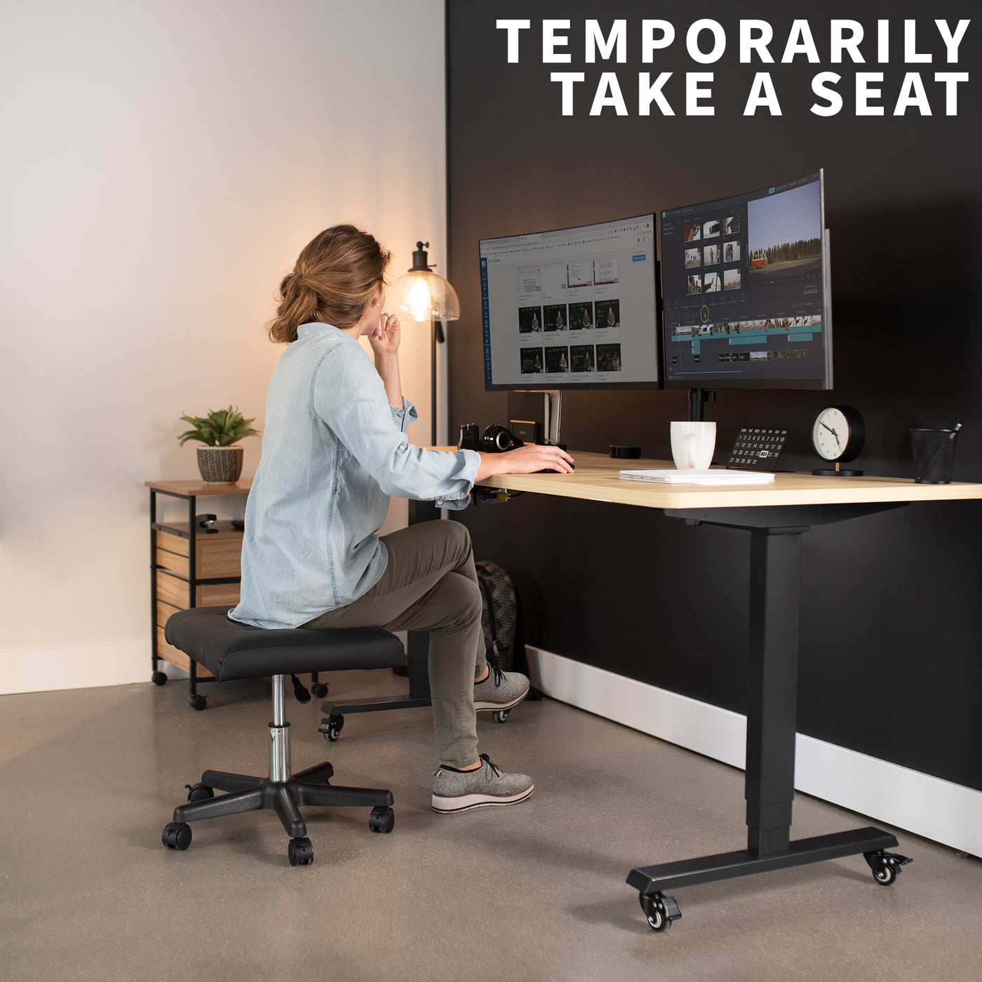 Black 2-in-1 Footrest & Ergonomic Desk Stool – VIVO - desk solutions ...