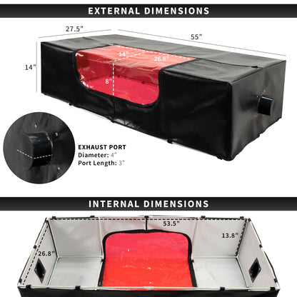 Protective cover designed for extra large engravers and diode laser extension kits that accommodates a variety of engraving projects.