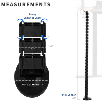 Four-way channel entry and total length of management strip.