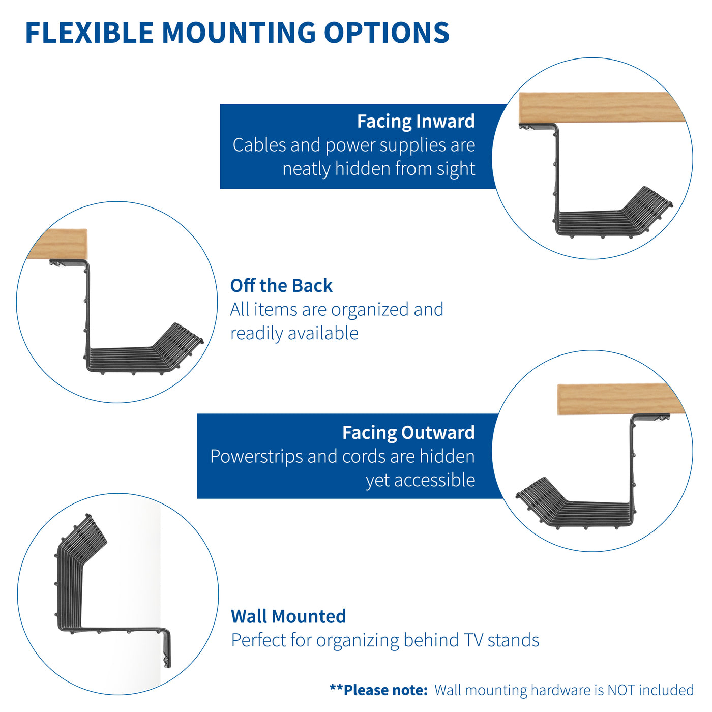 Under Desk Cable Management Racks with Mounting Options