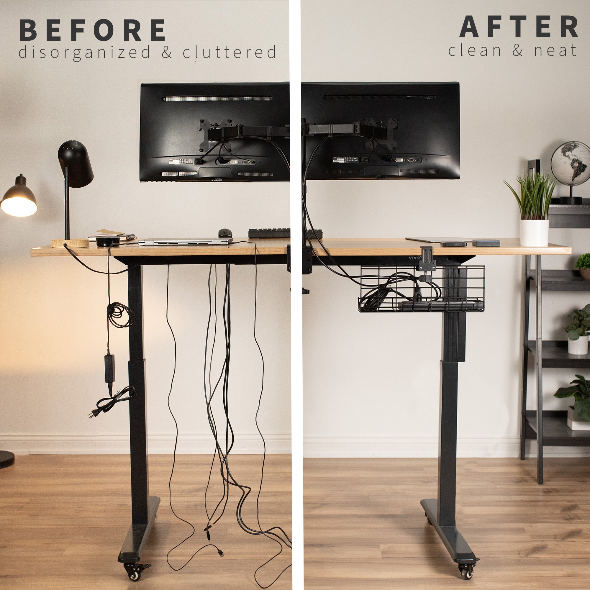 Clamp-on desk cable management organizer hanging racks.