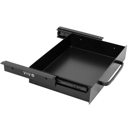 Low profile 13 inch under desk drawer with pull handle for convenient storage and organization.