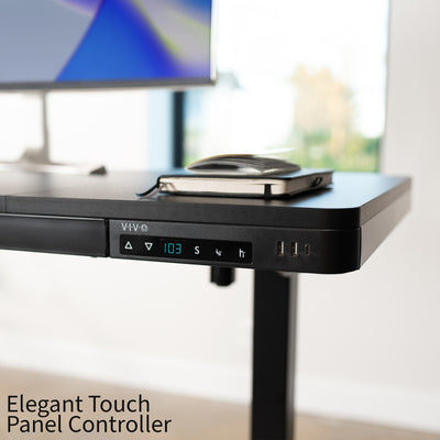  Experience a completely ergonomic workstation with electric height adjustment for seamless transitions, a built-in 25.6” x 12” storage drawer for convenient organization, USB ports for device charging and data transfer (2 USB-A, 1 USB-C), and an elegant touch panel controller for customized settings.