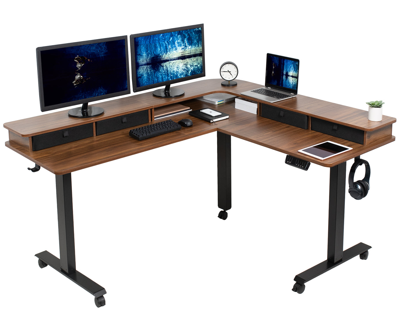 Two Tier 63 x 55 Corner Electric Desk with Storage – VIVO - desk