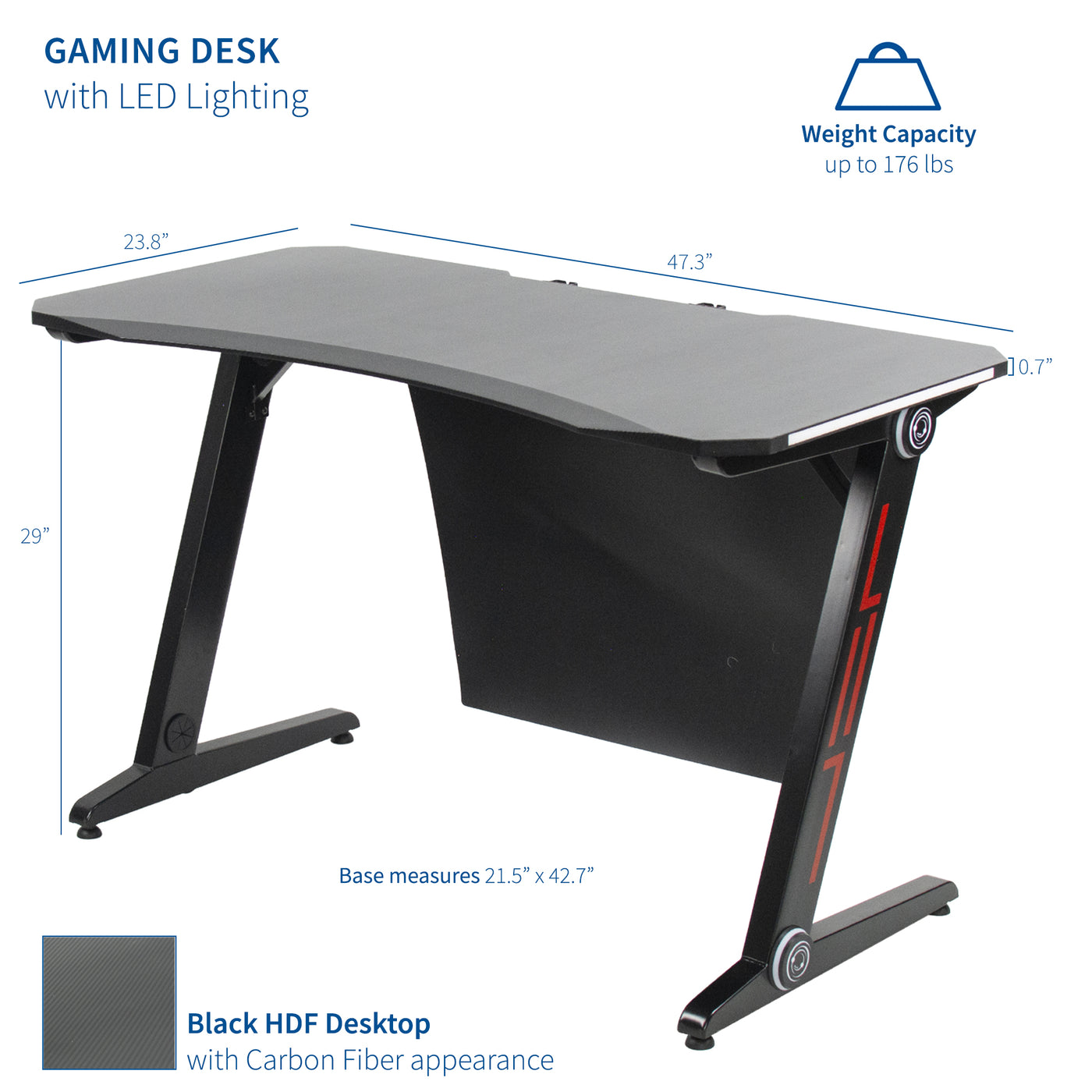 Heavy-duty z shaped gaming computer table desk with LED lighting.