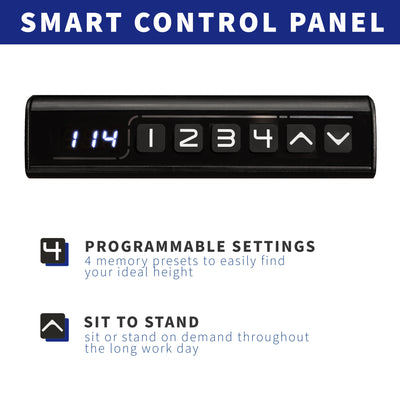 Smart control panel with a programmable setting to make swift height adjustments while working.