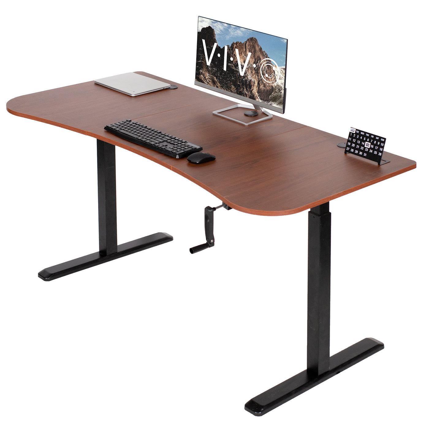 Sturdy manual hand crank height adjustable desk for sit or stand workstation.