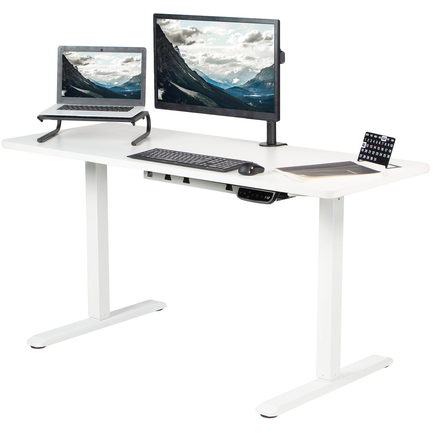 Dual Monitor Stand - Ergonomic Free Standing Dual Monitor Desktop Stand for  two 24 (17.6lb/8kg) VESA Mount Displays - Synchronized Height Adjustable