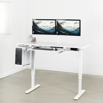 Heavy-duty electric height adjustable desktop workstation for active sit or stand efficient workspace.