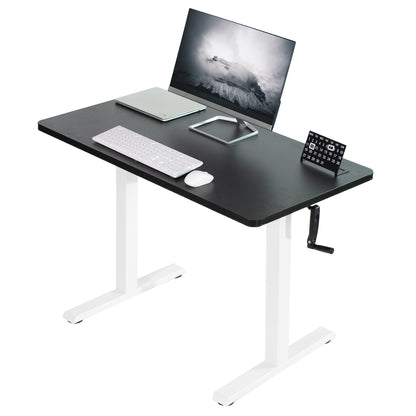 Manual hand crank height adjustable desk for active sit to stand workstation.