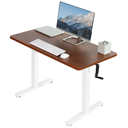 Manual hand crank height adjustable desk for active sit to stand workstation.