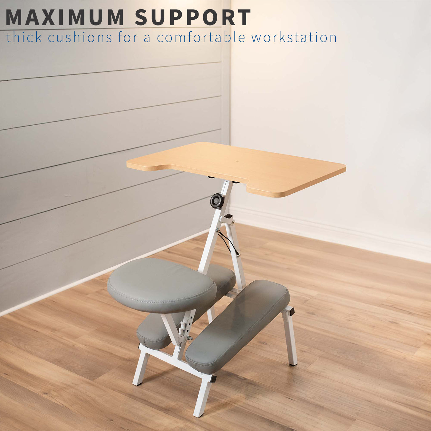 Sturdy kneeling chair desk for back support and comfortable workstation.