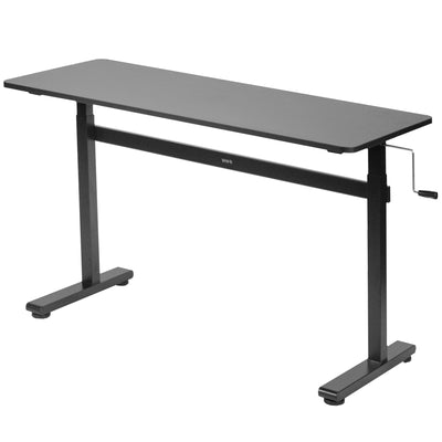Thin hand crank height adjustable desk from VIVO with a crossbar support beam.