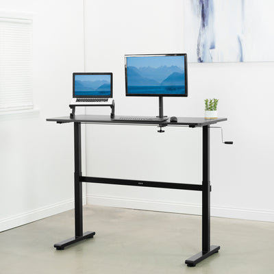 Modern height adjustable desk frame with a thin sleek design.