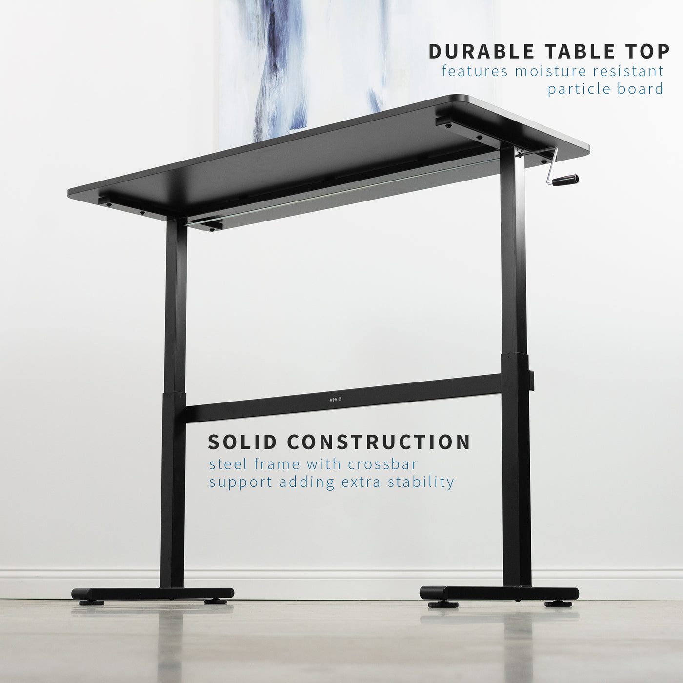 Sturdy steel frame with scratch and moisture-resistant table top.